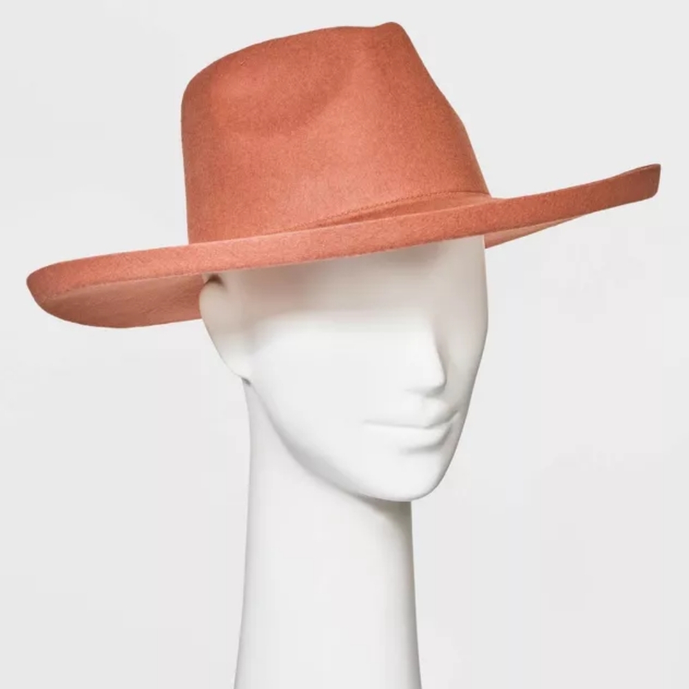 NWT Universal Thread Women's Upturned Wide Brim Felt Fedora Hat Terracotta Pink - Picture 2 of 6